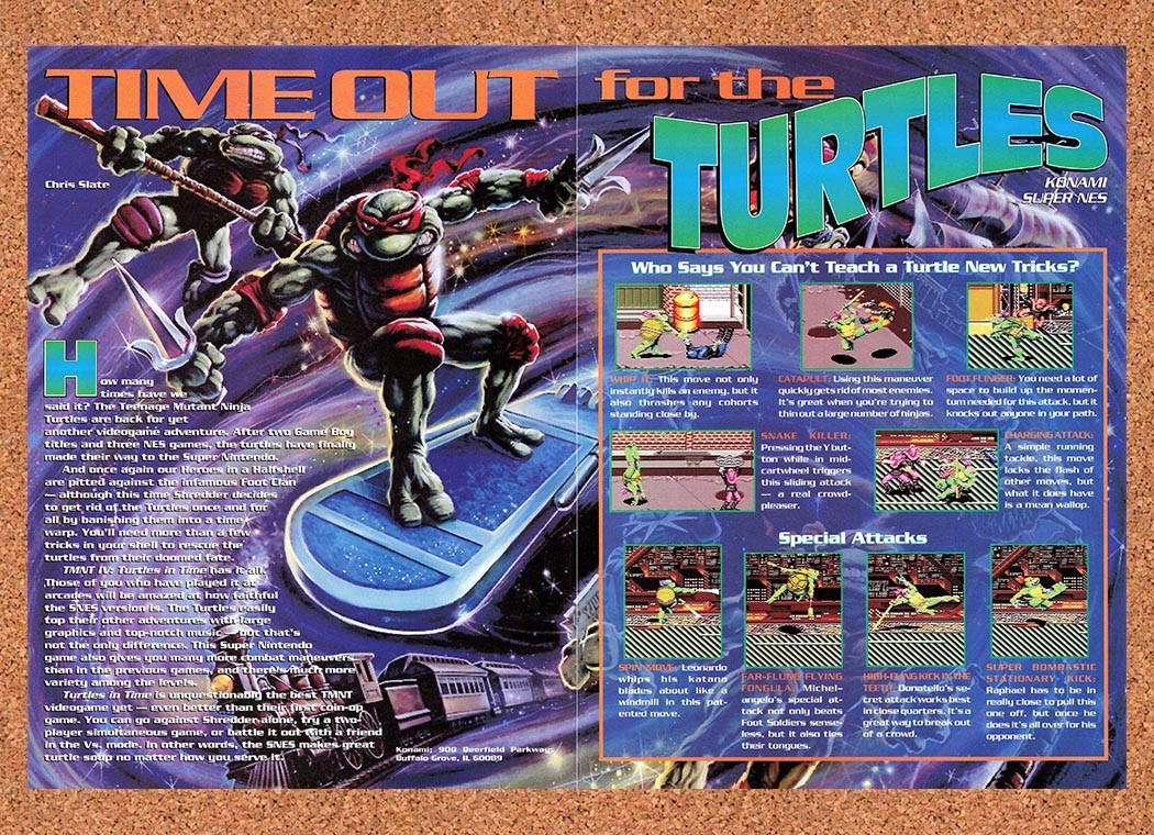 1992 TMNT Turtles In Time SNES Original Advertisement / Retro Promo v1