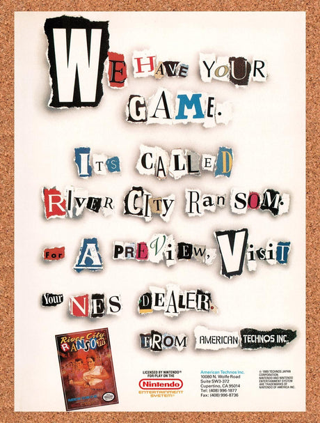1989 River City Ransom NES Original Advertisement / Retro Promo v2