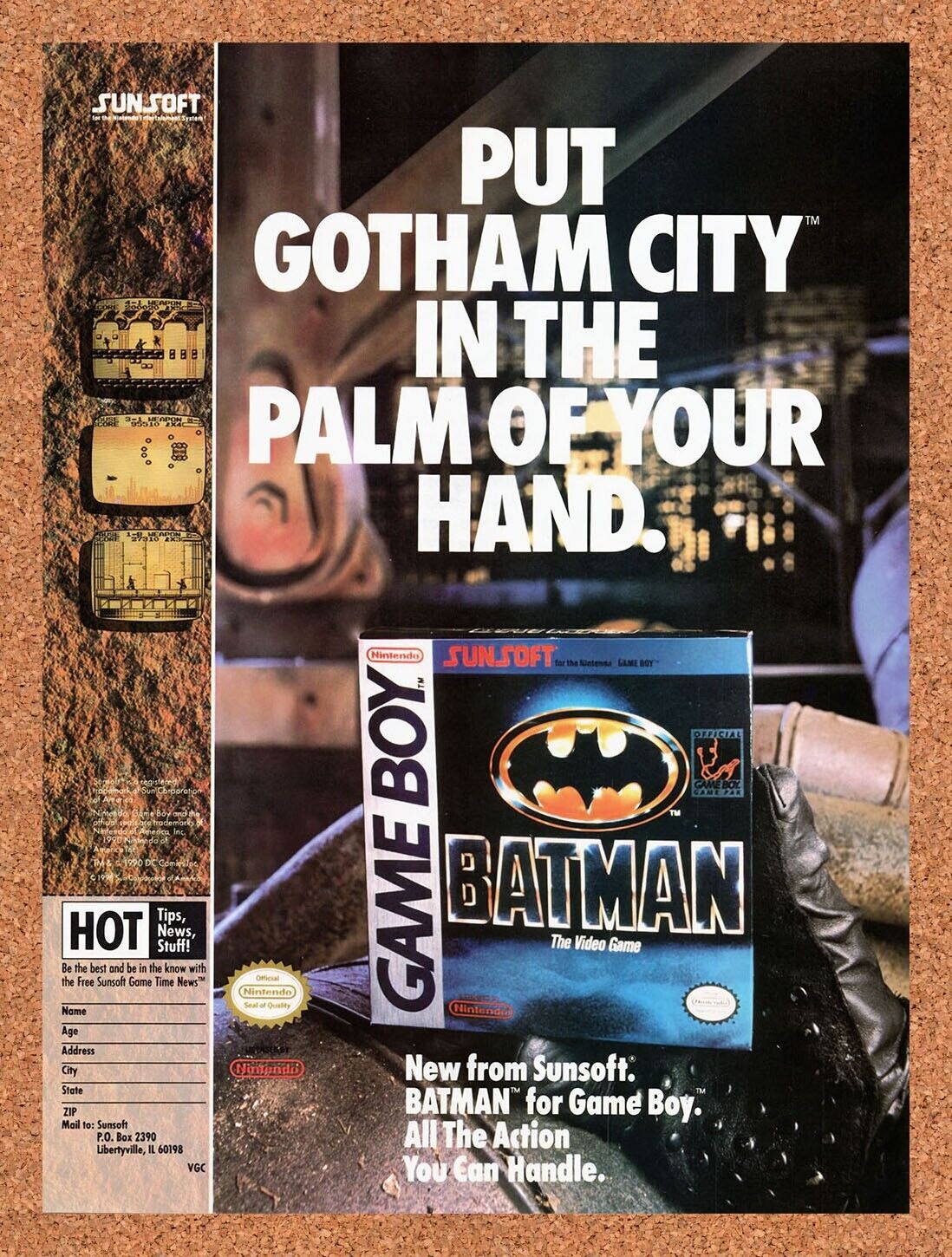 1990 Batman Game Boy Original Advertisement / Retro Wall Art v5