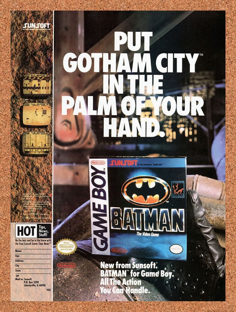 1990 Batman Game Boy Original Advertisement / Retro Wall Art v5