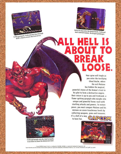 Demons Crest SNES Original 1994 Print Ad Authentic Capcom Video Game Art Promo