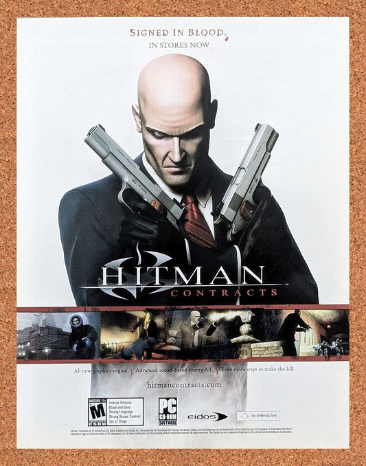 Hitman Contracts PC Original 2005 Ad Authentic Eidos Stealth Video Game Promo