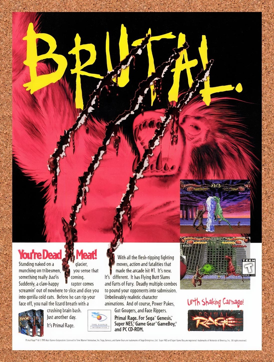 1995 Primal Rage Genesis Original Advertisement / Retro Promo v3