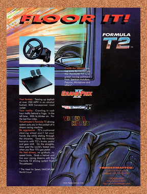 Thrustmaster Formula T2 Racing Wheel Original 1995 Vintage Ad - Video Game Promo