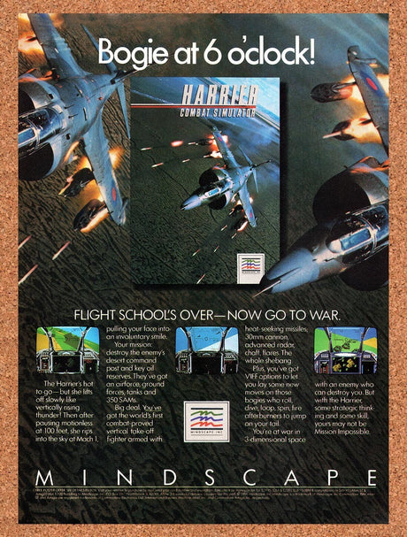 1988 Harrier Combat Simulator Commodore 64 Original Ad / Retro Wall Art v1
