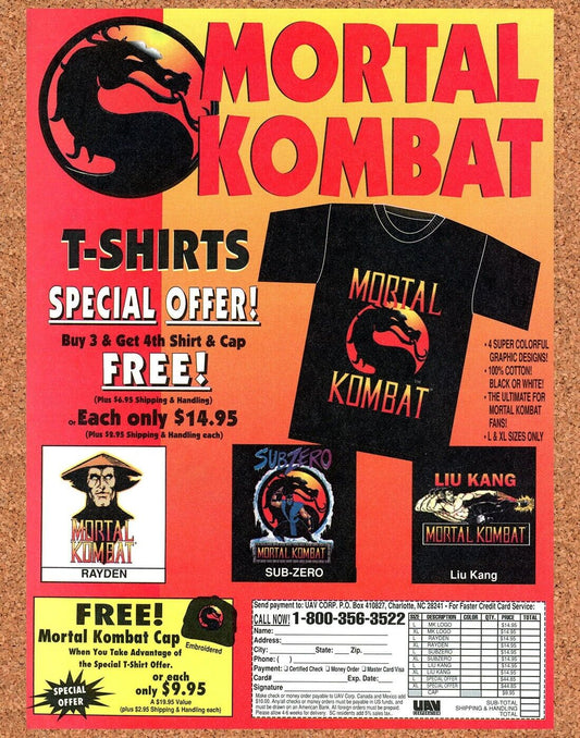 Mortal Kombat SNES Genesis Original 1992 T-Shirt Ad Authentic Game Art Promo