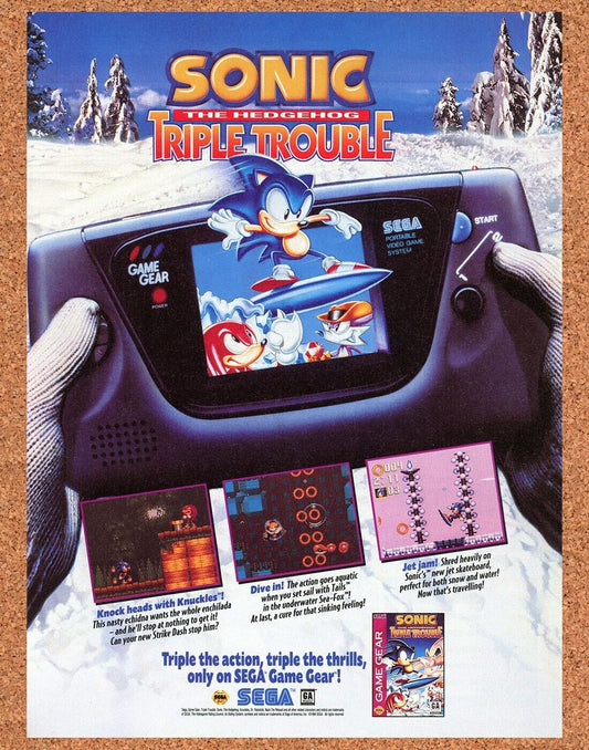 Sonic Triple Trouble Game Gear Original 1993 Ad Authentic Sega Game Art Promo