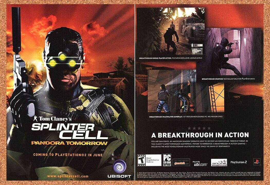 Splinter Cell Pandora Tomorrow PS2 Original 2003 Ad Authentic Video Game Promo