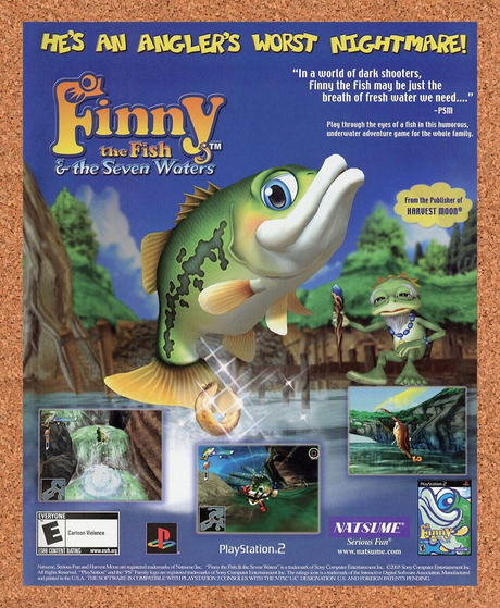 Finny The Fish PS2 Original 2007 Ad Authentic Natsume Video Game Promo