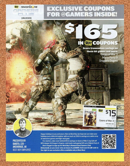 Gears Of War 3 Xbox 360 Original 2014 Ad Authentic Best Buy Video Game Rebate