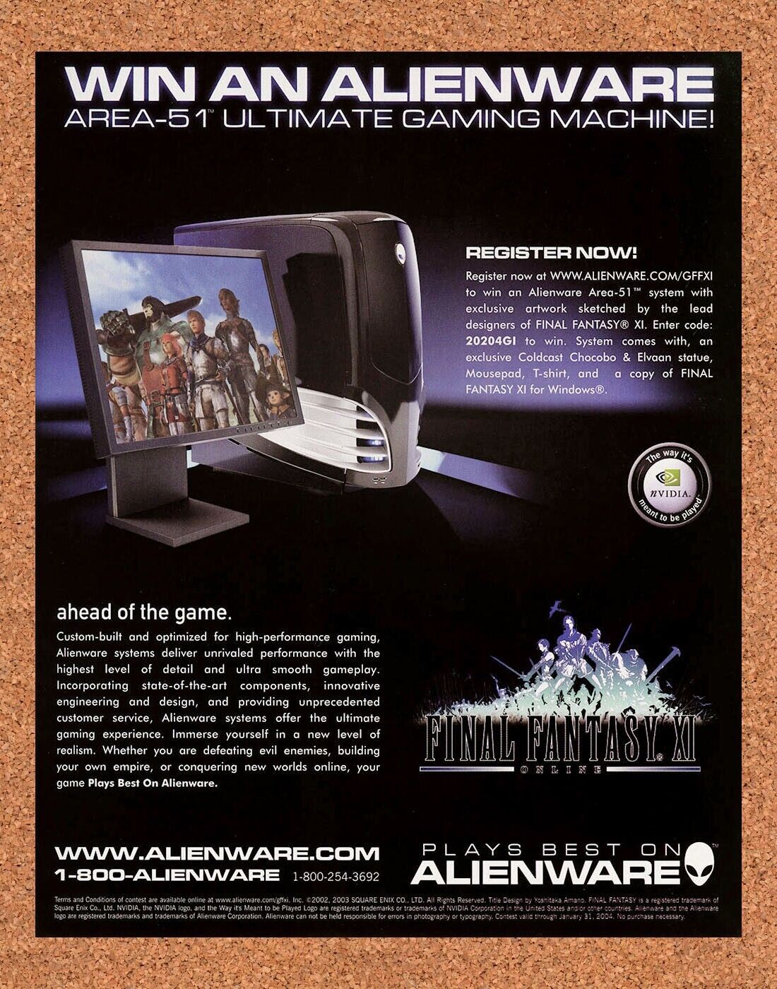 Final Fantasy XI Online Alienware Original 2004 Ad Authentic PC Contest Promo