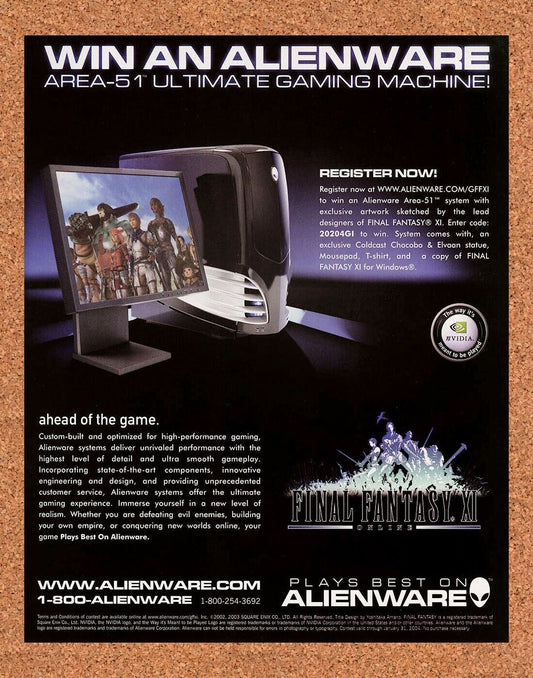 Final Fantasy XI Online Alienware Original 2004 Ad Authentic PC Contest Promo