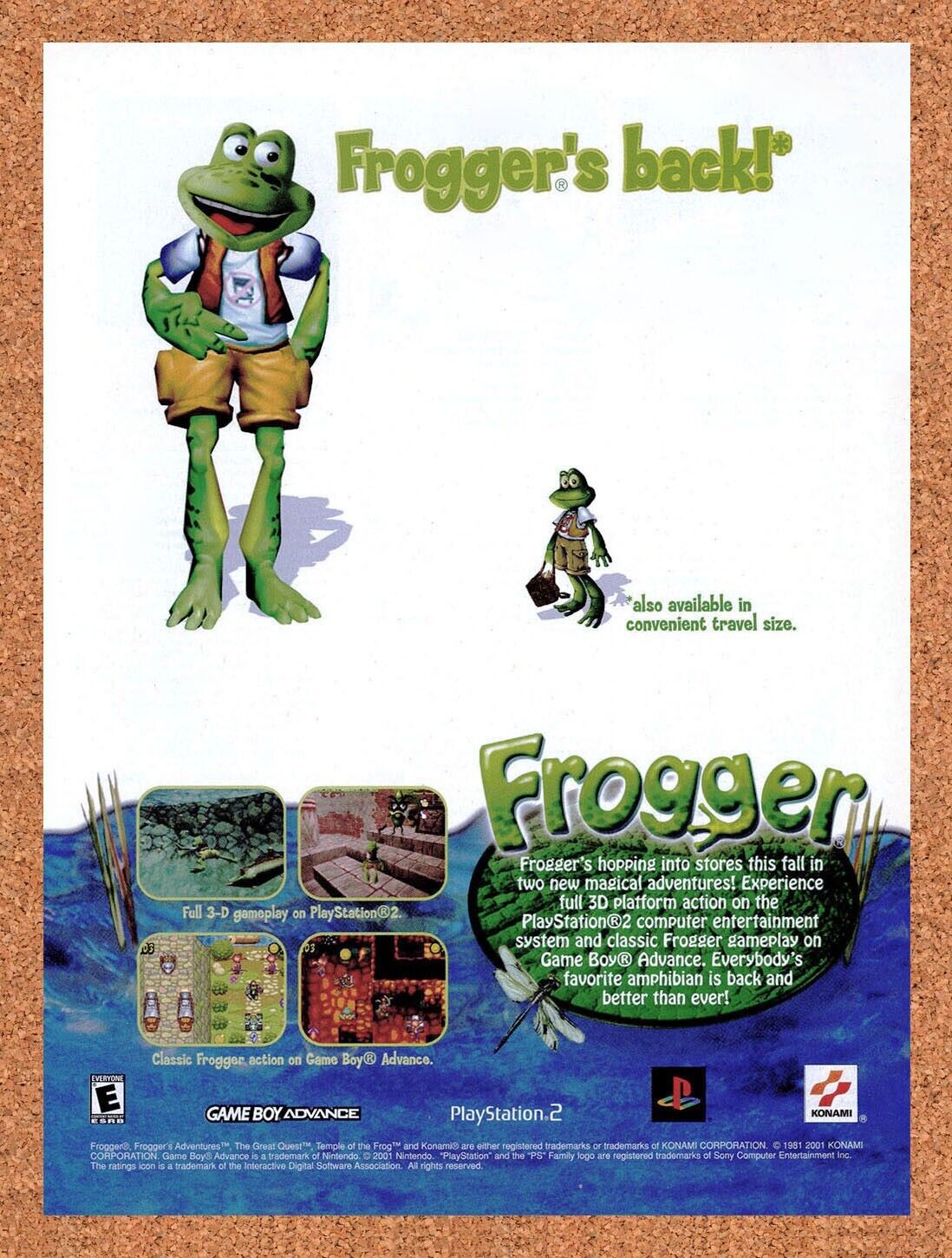 Frogger 1 PS2 Original 2003 Print Ad Authentic Konami Video Game Art Promo