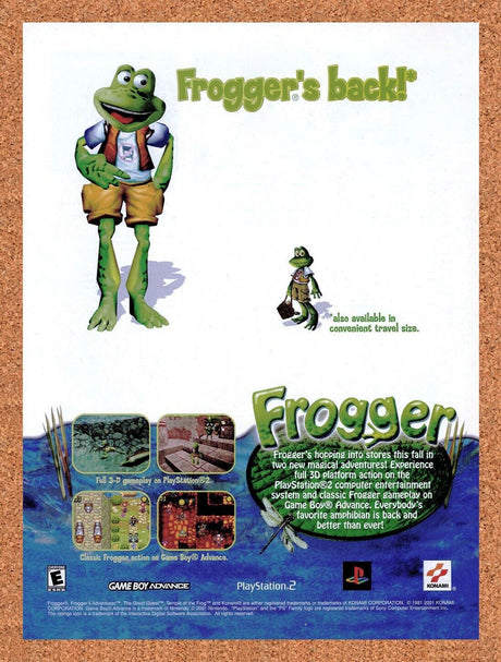 Frogger 1 PS2 Original 2003 Print Ad Authentic Konami Video Game Art Promo
