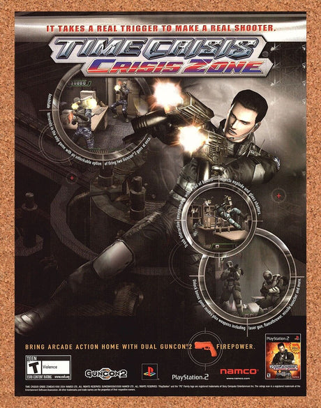 Original 2004 Time Crisis Crisis Zone PS2 Vintage Ad - Video Game Promo