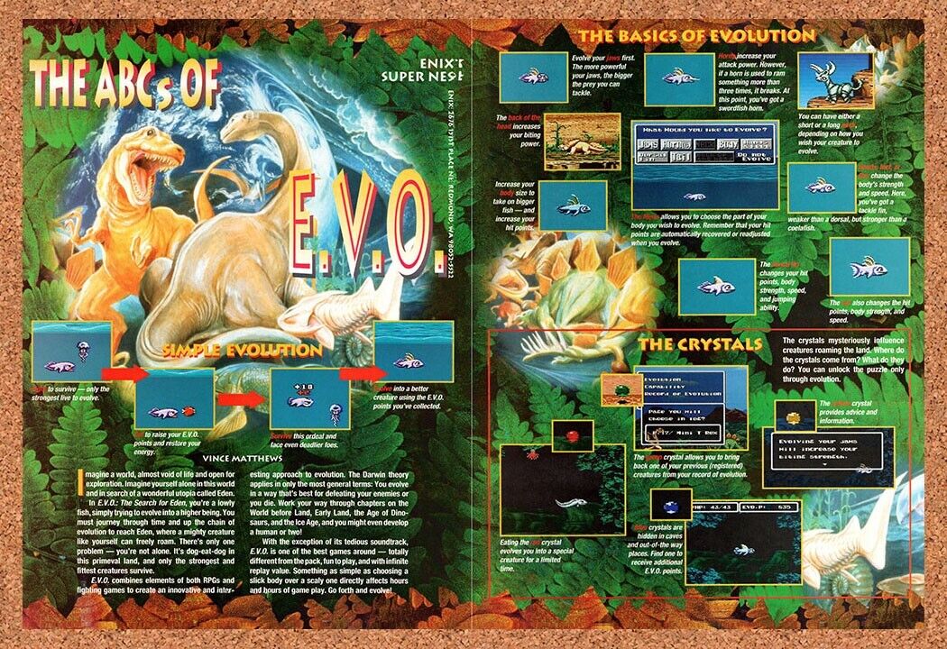 1992 E.V.O. SNES Original Advertisement / Retro Wall Art v1