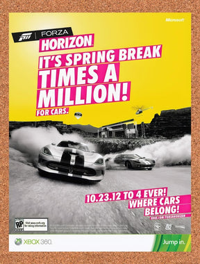 2012 Forza Horizon Xbox 360 Original Advertisement / Retro Wall Art v3