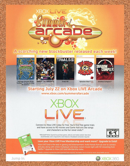 Microsoft Xbox Live Original 2008 Print Ad Authentic Arcade Video Game Promo
