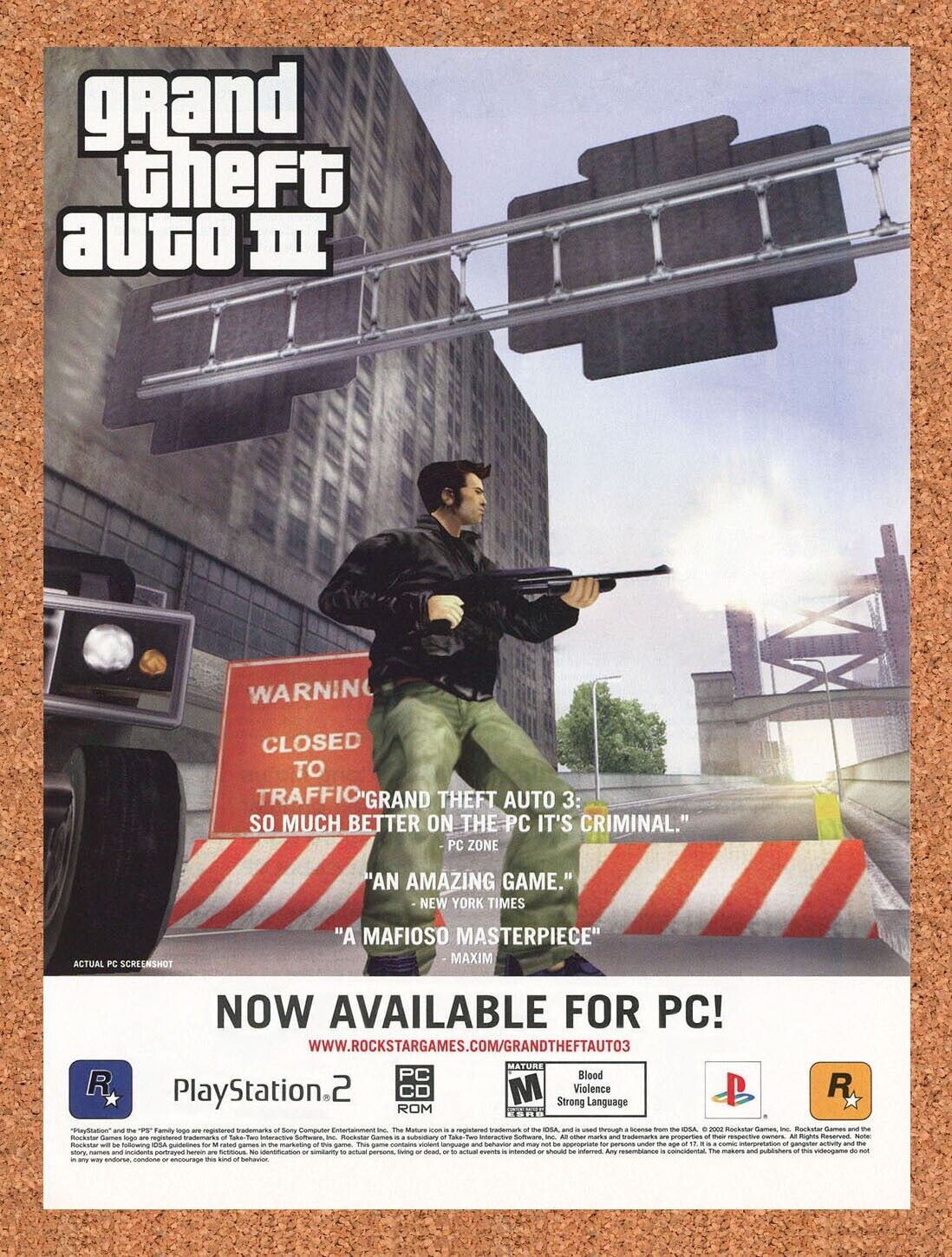 Grand Theft Auto III PS2 Original 2003 Ad Authentic RockStar Video Game Promo