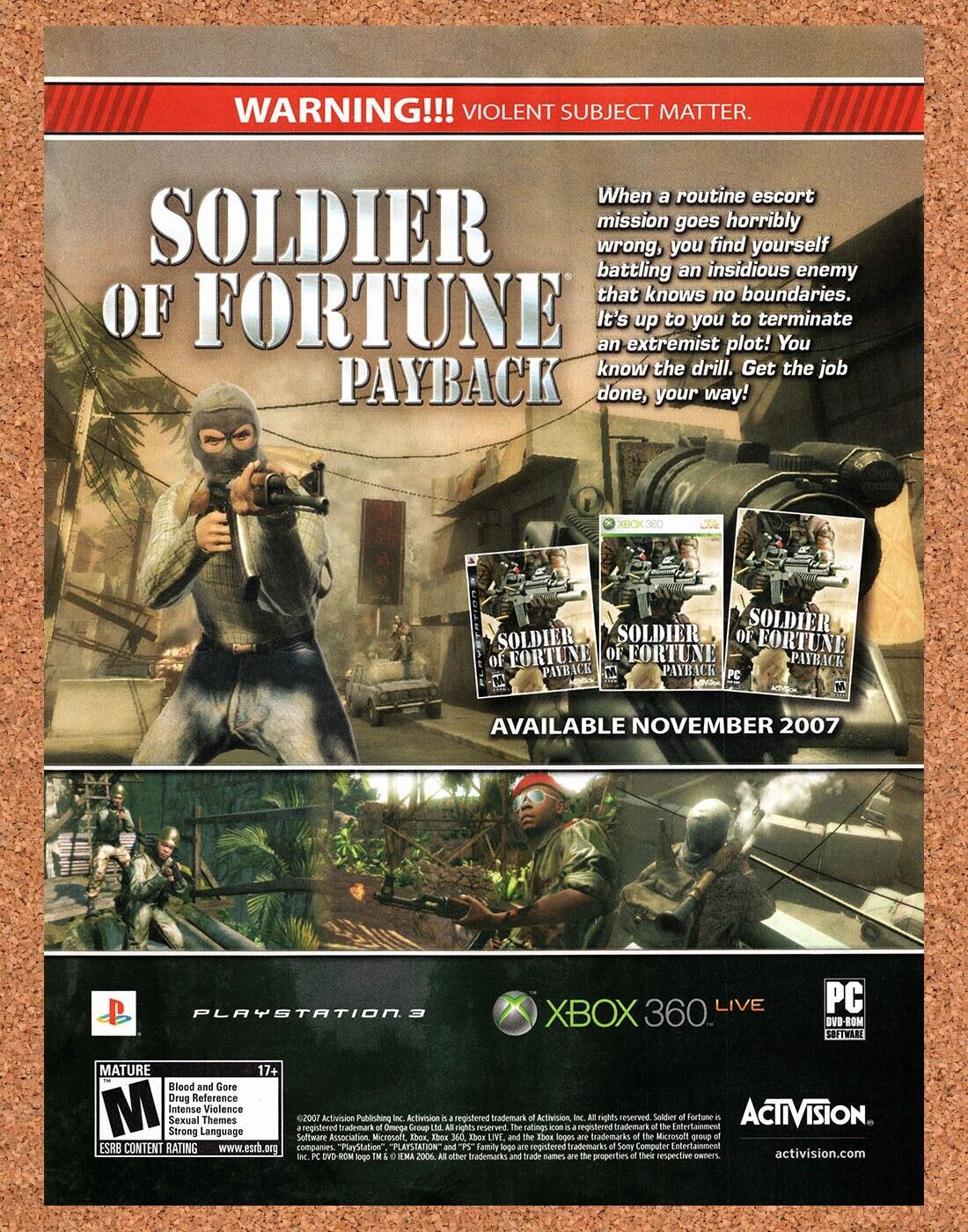 Soldier Of Fortune Payback PC Original 2007 Vintage Ad - Video Game Promo