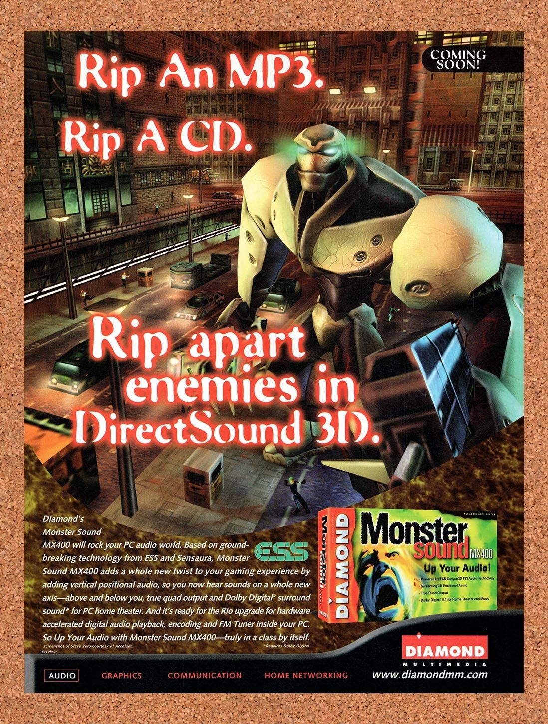 1999 Slave Zero Diamond Monster Sound Original Advertisement / Retro Promo v3