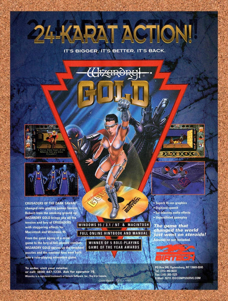 1996 Wizardry Gold PC Original Advertisement / Retro Promo v1