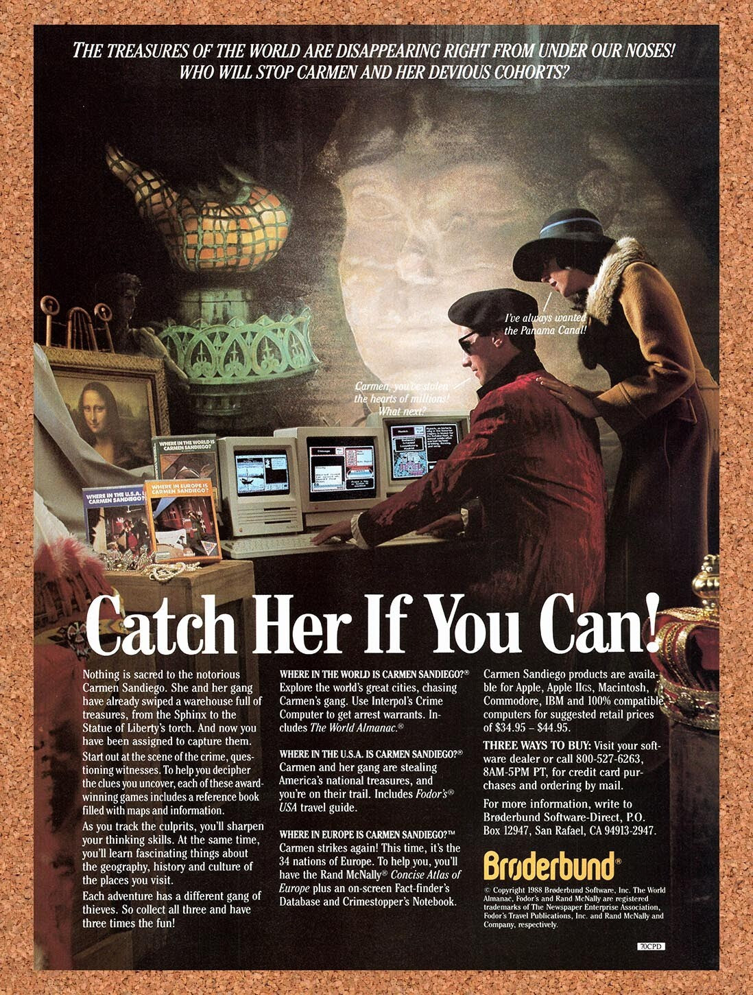 1989 Carmen Sandiego Commodore 64 Games Original Ad / Retro Wall Art v2