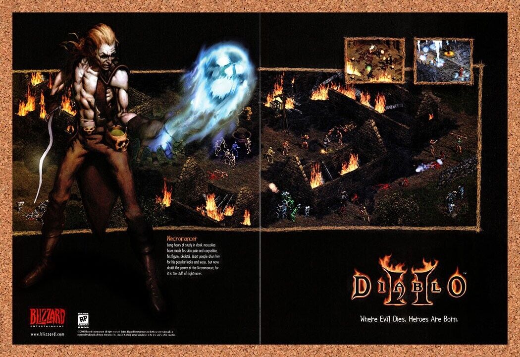 Diablo II PC Original 2001 Ad Authentic Blizzard Necromancer Video Game Promo