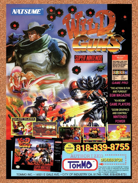1995 Wild Guns SNES Original Advertisement / Retro Wall Art v1