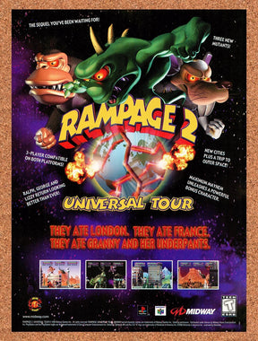 1999 Rampage 2 Universal Tour PS1 Original Advertisement / Retro Promo v1