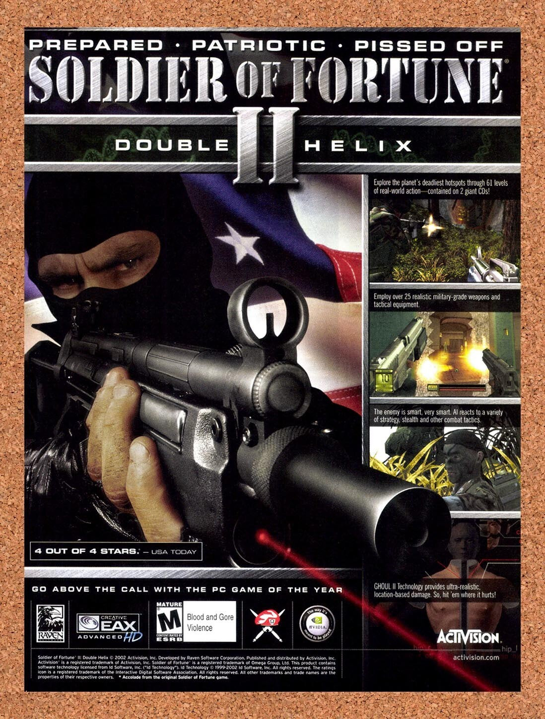 2002 Soldier Of Fortune II Double Helix PC Original Ad / Retro Wall Art v1