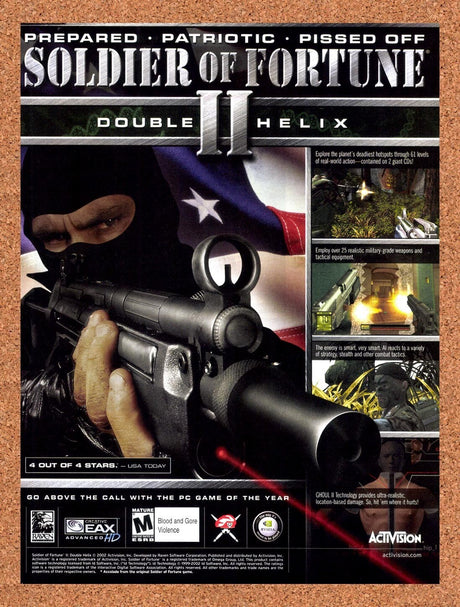 2002 Soldier Of Fortune II Double Helix PC Original Ad / Retro Wall Art v1