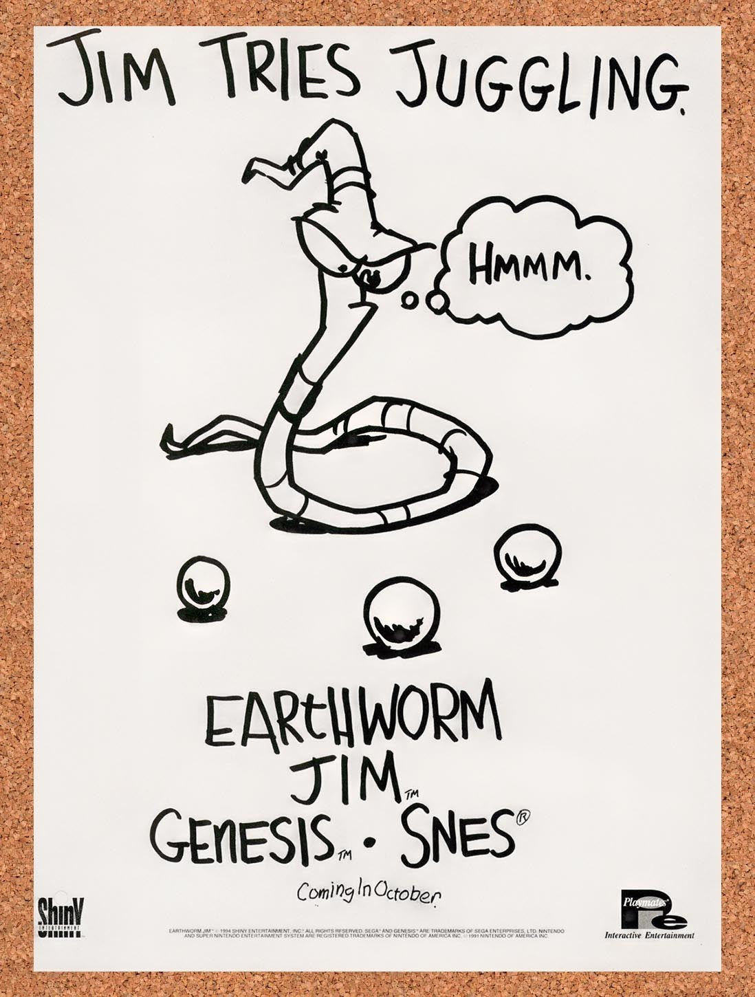 1994 Earthworm Jim Genesis Original Advertisement / Retro Promo v9