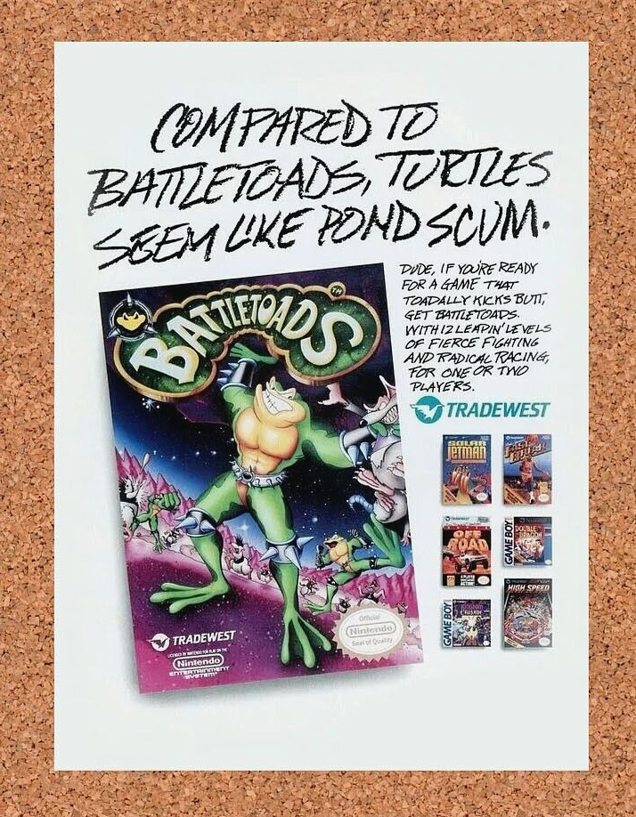 Battletoads NES Original 1991 Ad Authentic Nintendo Video Game Promo Art