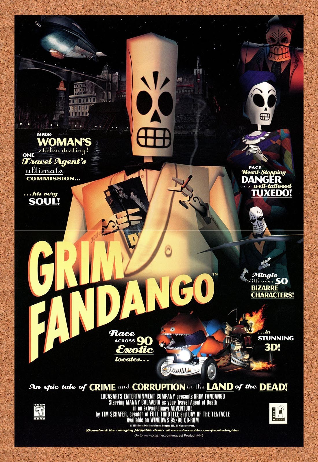 1998 Grim Fandango PC Original Advertisement / Retro Promo v2