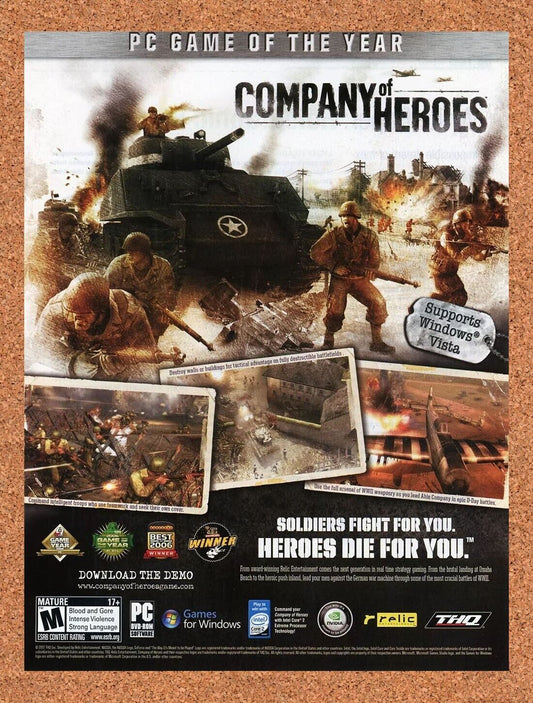 Company Of Heroes PC Original 2008 Ad Authentic THQ Video Game WWI RTS Promo