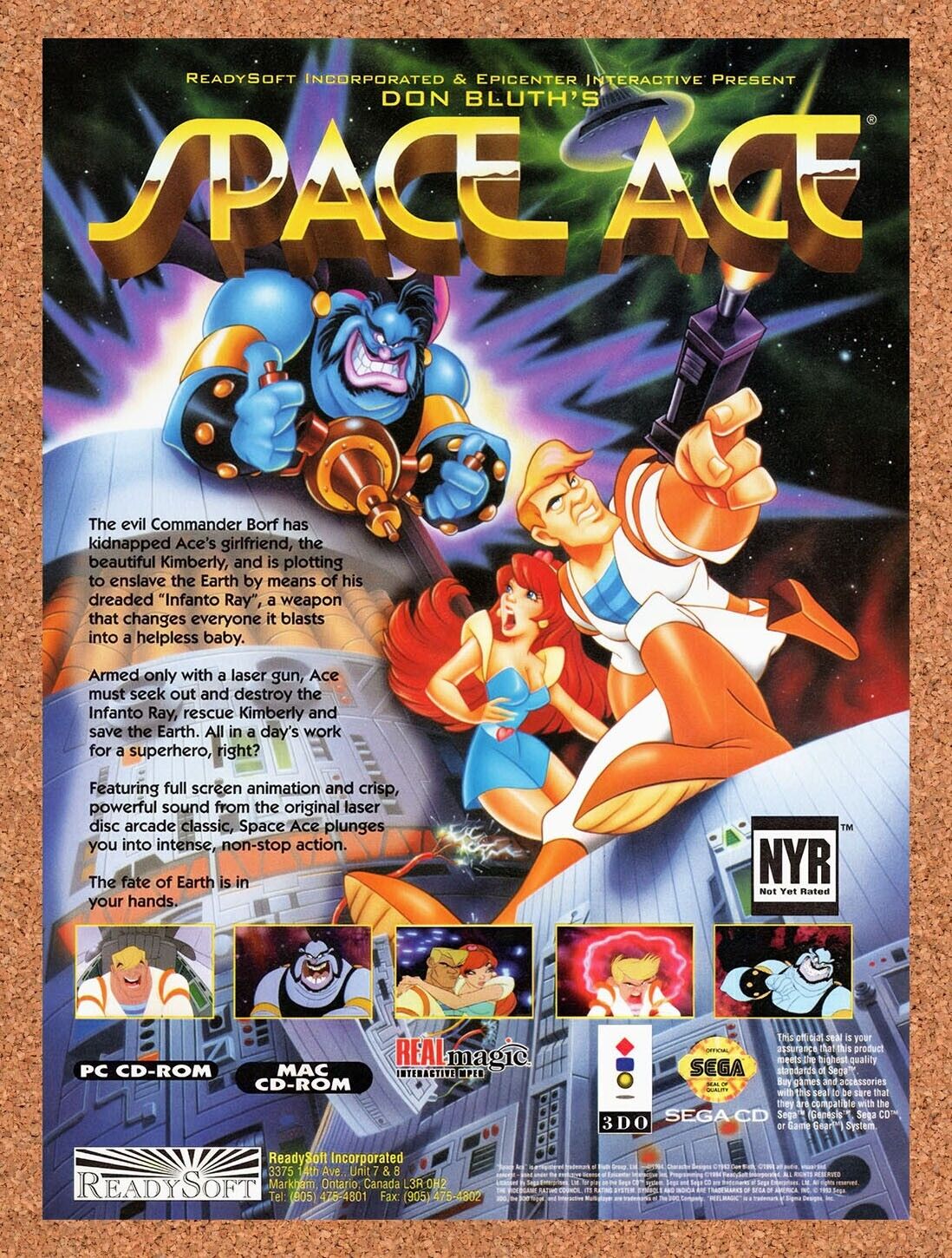 1995 Space Ace Sega CD Original Advertisement / Retro Wall Art v4