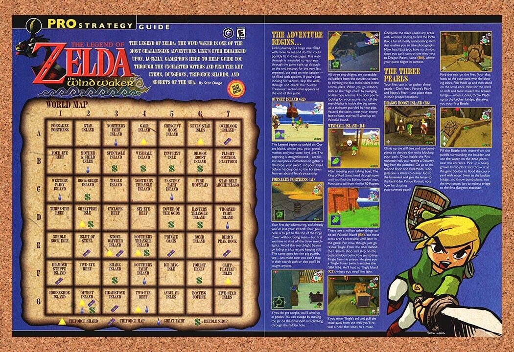 Original 2002 Zelda Wind Waker GameCube Vintage Map Ad - Video Game Art Promo