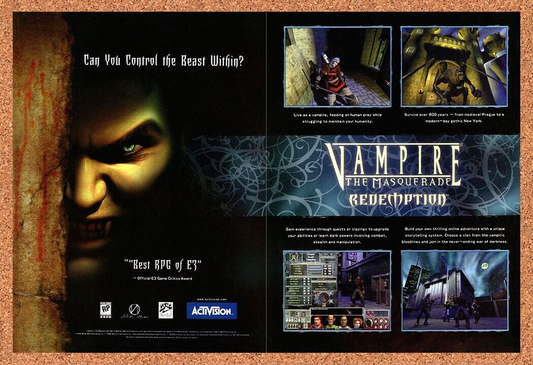 Vampire The Masquerade Redemption PC Original 2001 Ad Authentic Video Game Promo