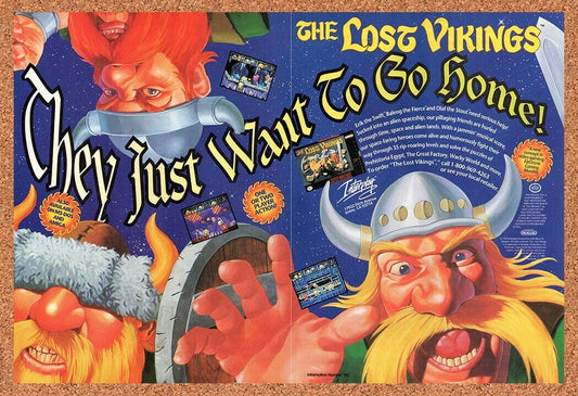 1992 Lost Vikings Genesis Original Advertisement / Retro Wall Art v2