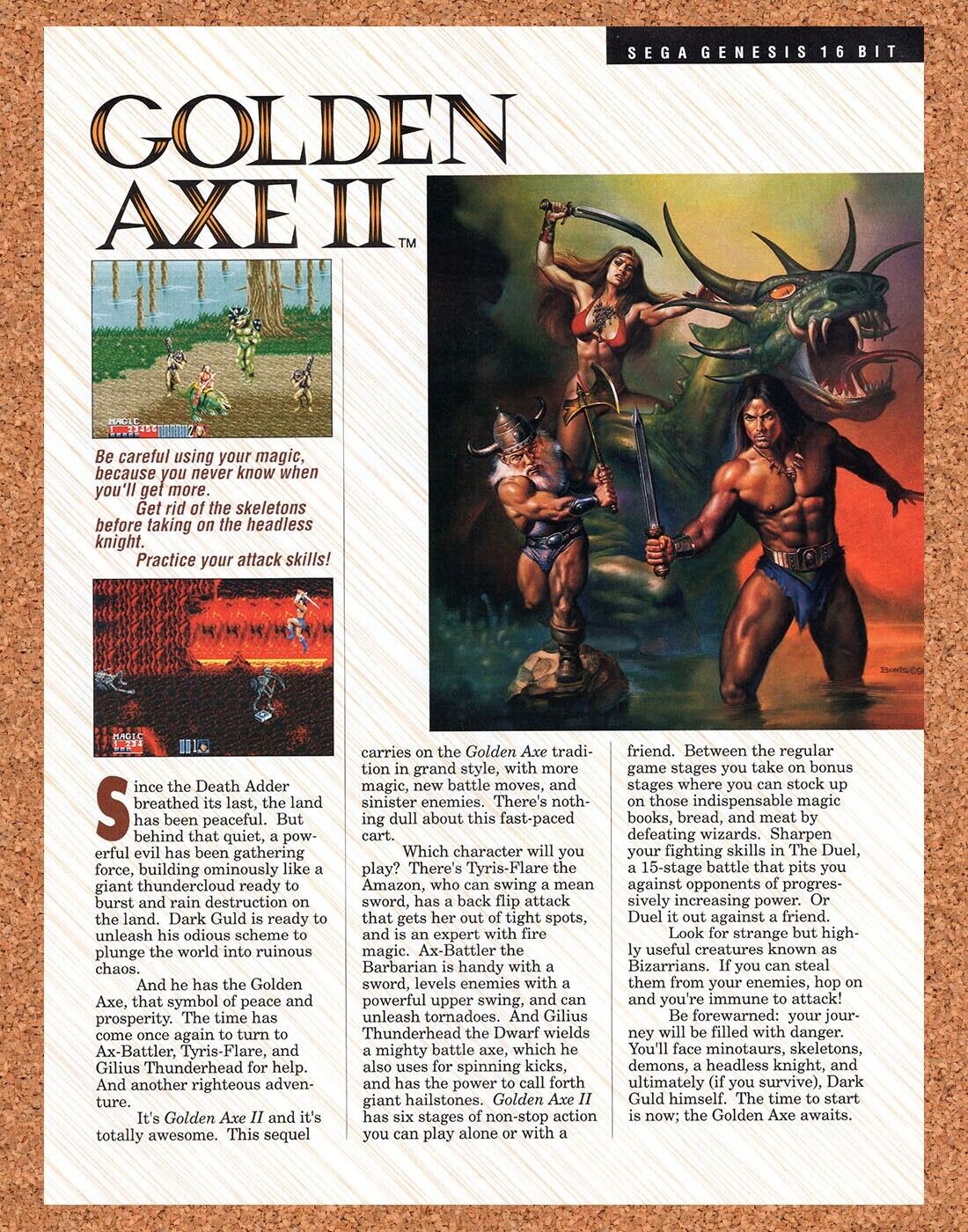 1990 Golden Axe II Genesis Original Advertisement / Retro Wall Art v1