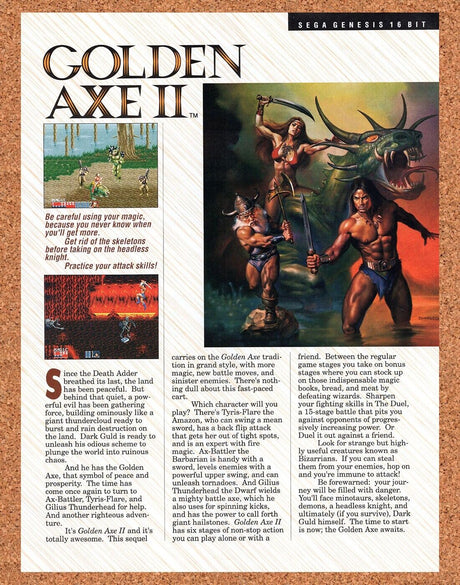 1991 Golden Axe II Genesis Original Advertisement / Retro Wall Art v1