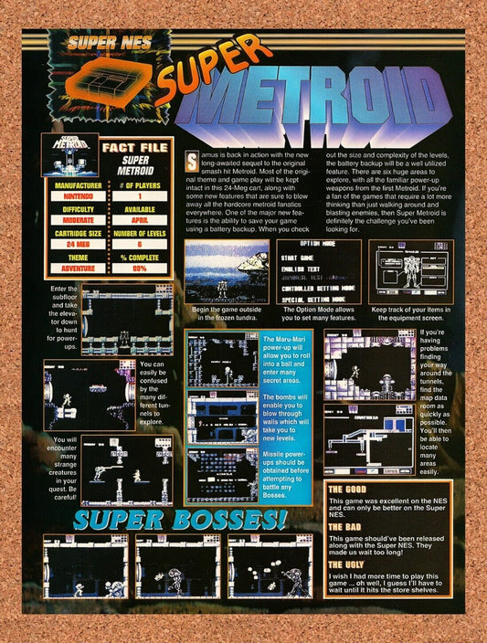 1993 Super Metroid SNES Original Advertisement / Retro Wall Art v6
