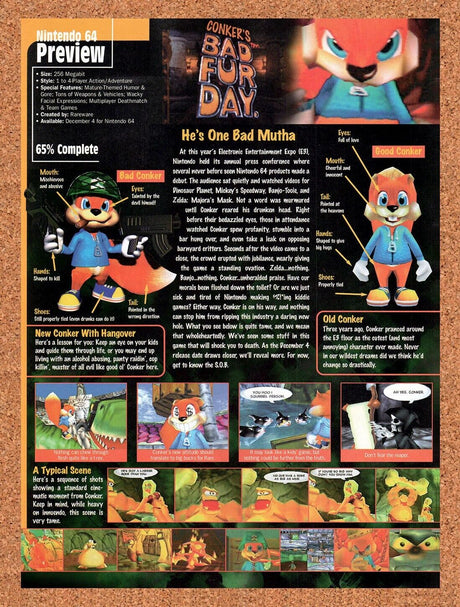 Conker's Bad fur Day N64 Original 2000 Vintage Ad - Video Game Preview Promo