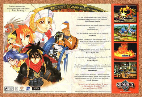 Grandia II Dreamcast Original 2001 Print Ad Authentic Sega Video Game Promo