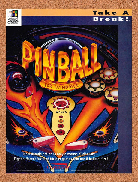 1993 Take A Break! Pinball For Windows Original Advertisement / Retro Promo v1