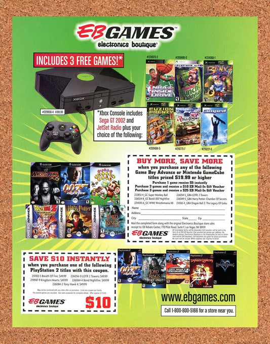 EB Games Xbox Original 2002 Print Ad Authentic Microsoft Video Game Rebate Promo