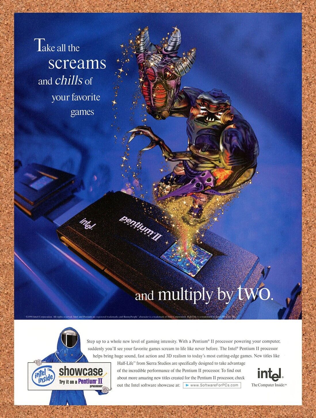 Half-Life PC Original 1997 Vintage Ad - Intel Pentium II Video Game Promo