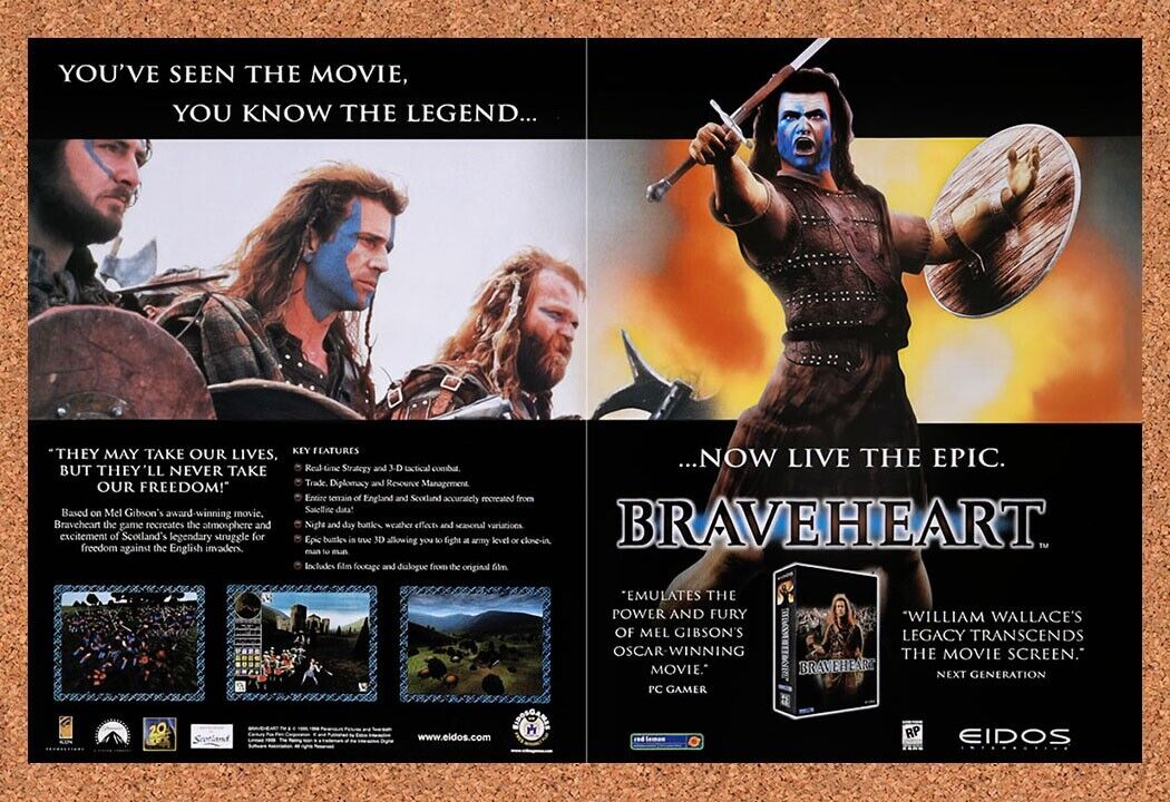 1999 Braveheart PC Original Advertisement / Retro Wall Art v2