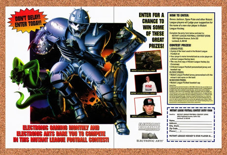 1993 Mutant League Football Electronic Arts Contest Original Ad / Retro Promo v2